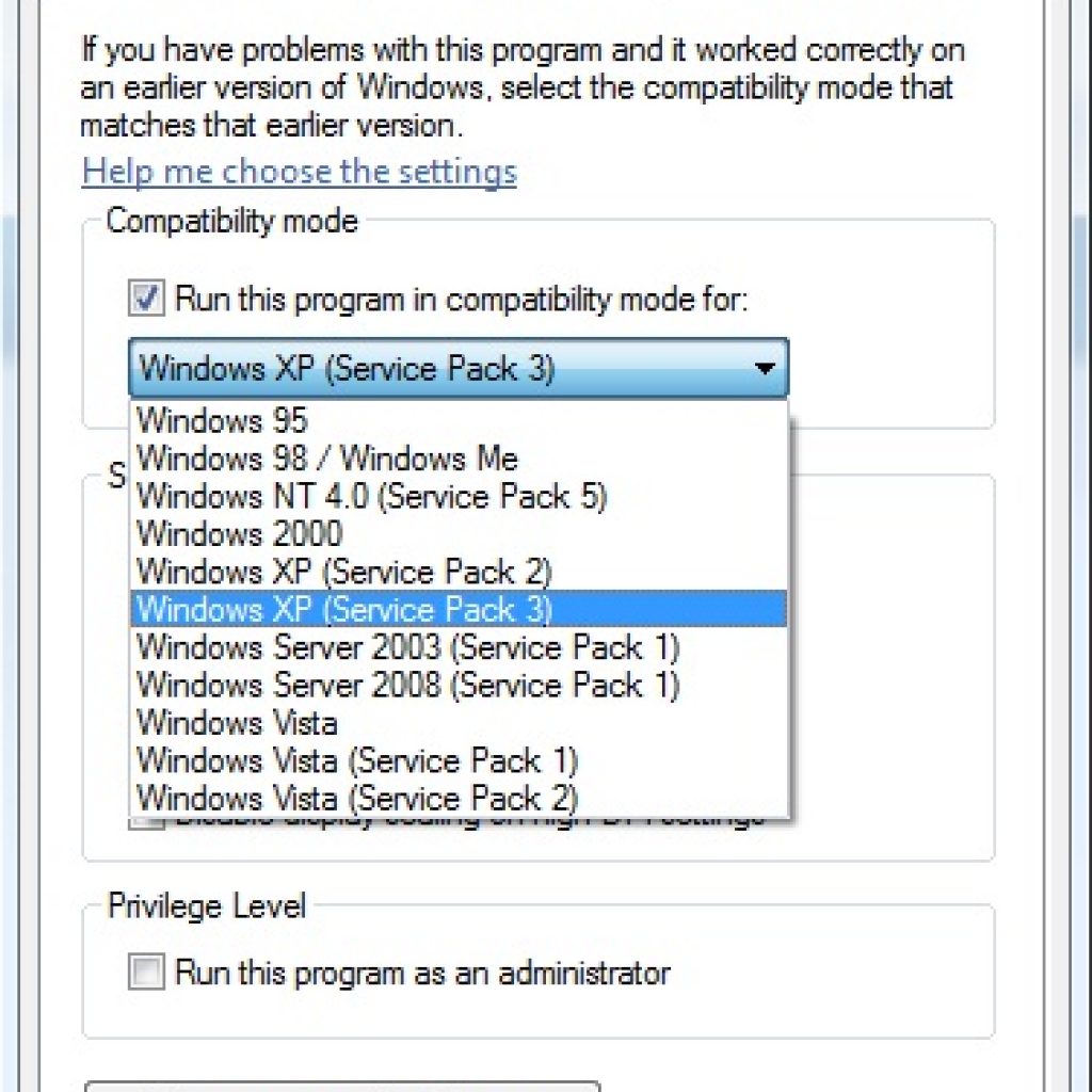 run this program in compatibility mode for